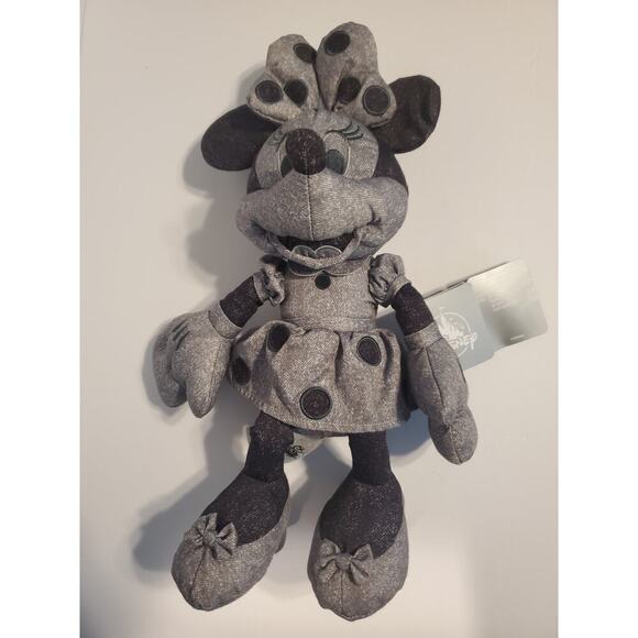 Disney Parks Exclusive Black & Gray Denim Minnie Mouse Plush 13" NWT - Picture 1 of 9